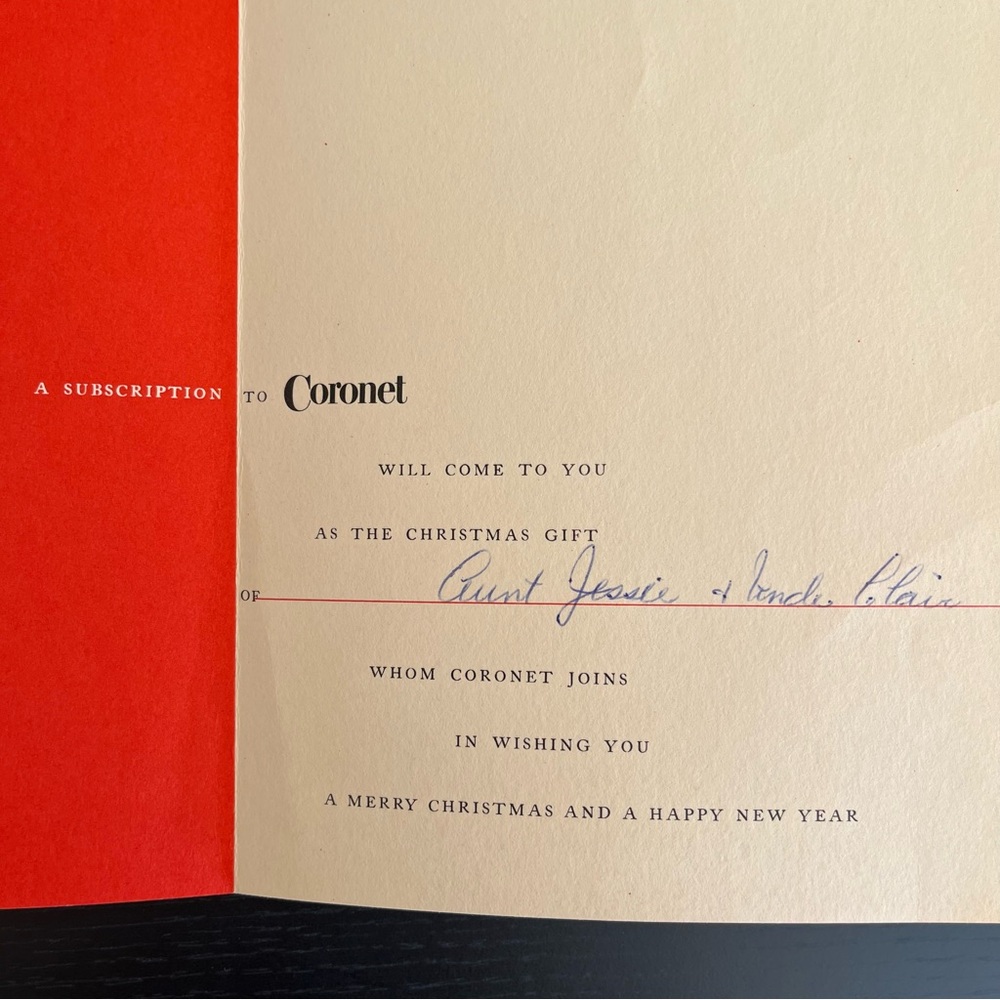 Vtg Christmas Card Coronet Magazine Subscription Gift Cocker Spaniel Dec 1952 - Picture 9 of 9